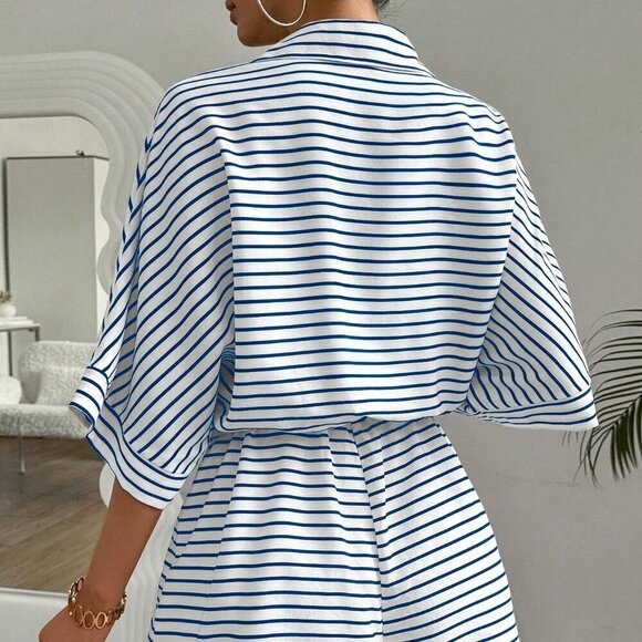 Multicolor Casual Women's Striped & Printed Collar Belted Jumpsuit - Picture 2 of 6